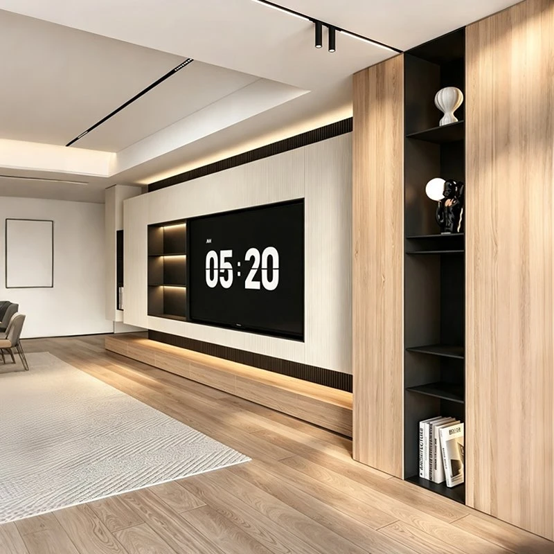 Wood And Light Panel TV Wall Unit